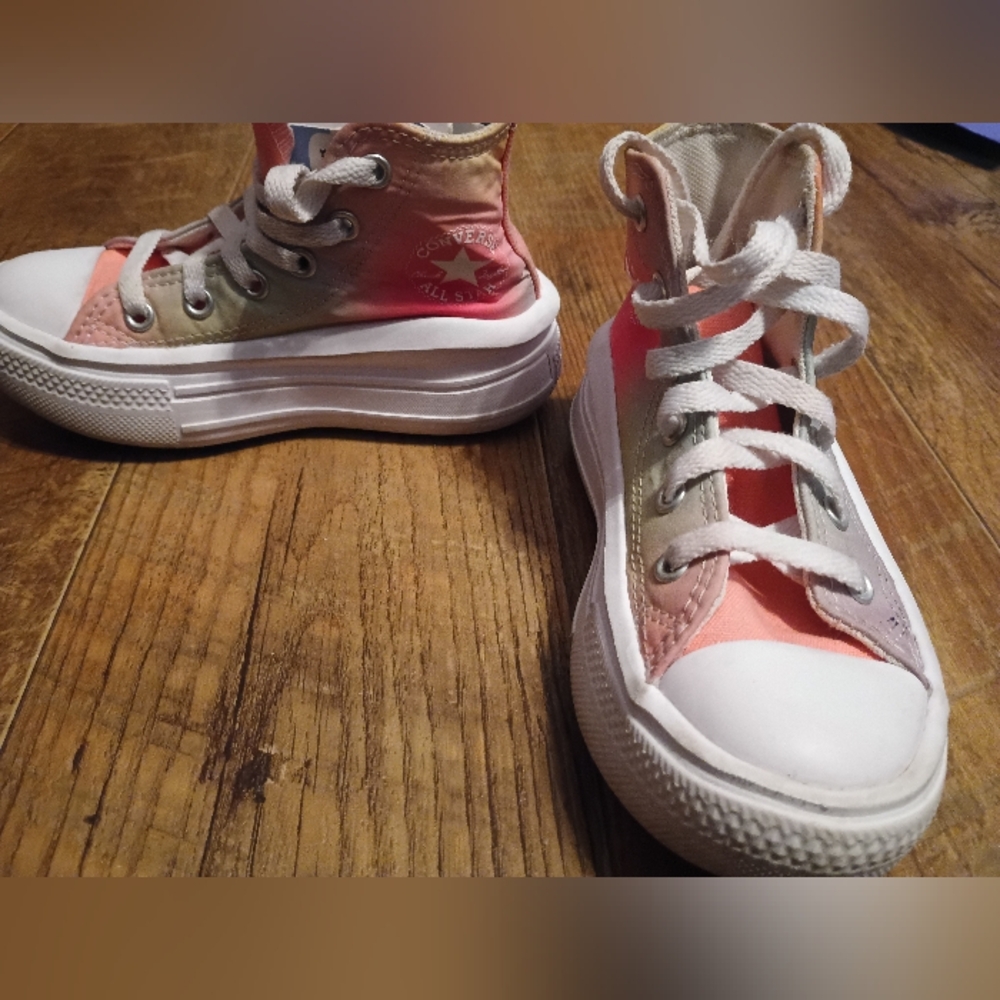 Converse Pink and Green High-Top Sneakers with Chunky Sole - Picture 5 of 16